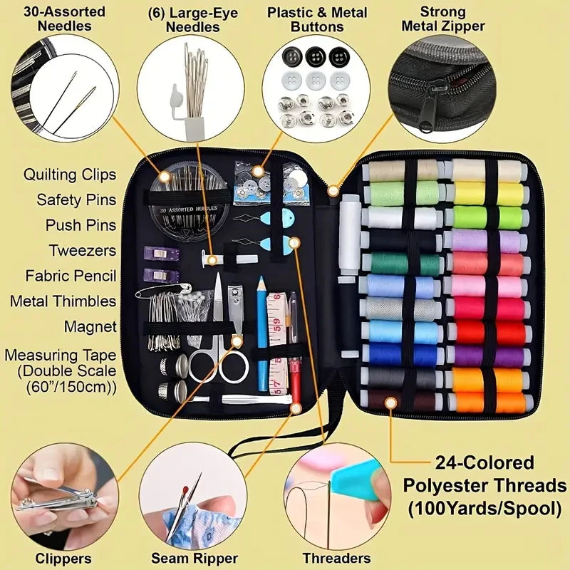 Compact Travel Sewing Kit with Colorful Canvas Case | All-Season Quick Repair & Daily Use Essentials Zpaxo