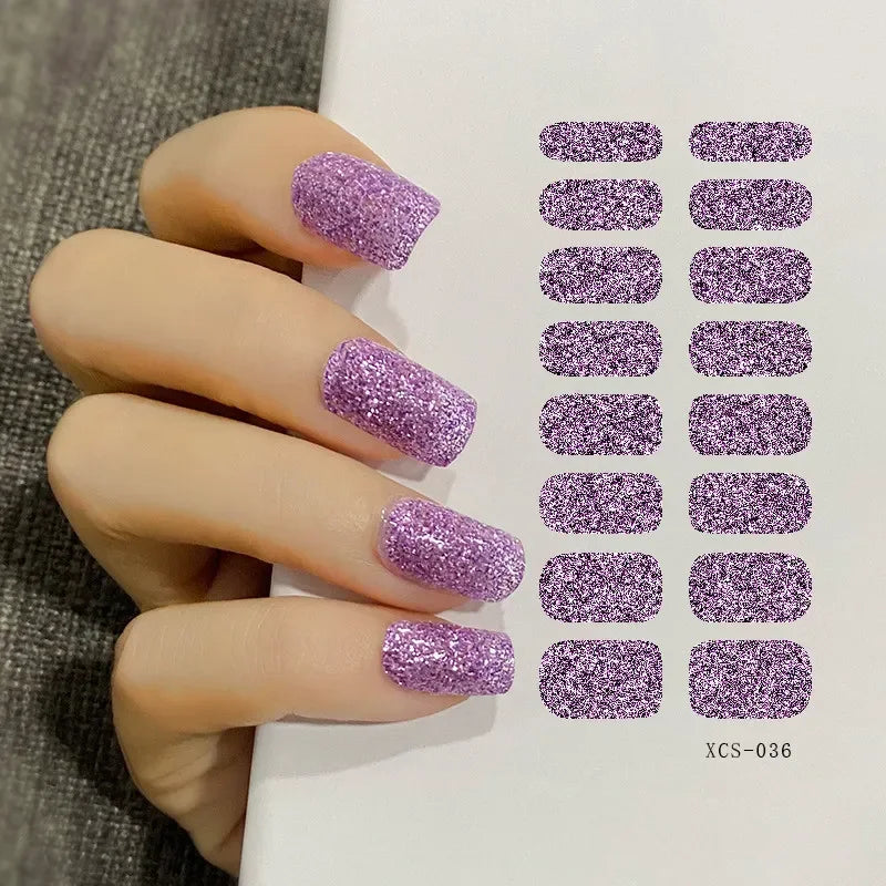 53 Colors Nail Polish Stickers Pure Strips Waterproof Adhesive Full