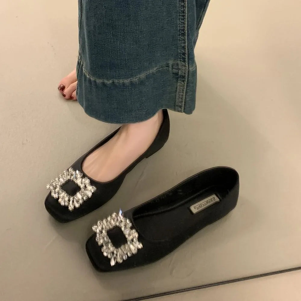Versatile Square Buckle Slip-on Flat Shoes Women Commuter French