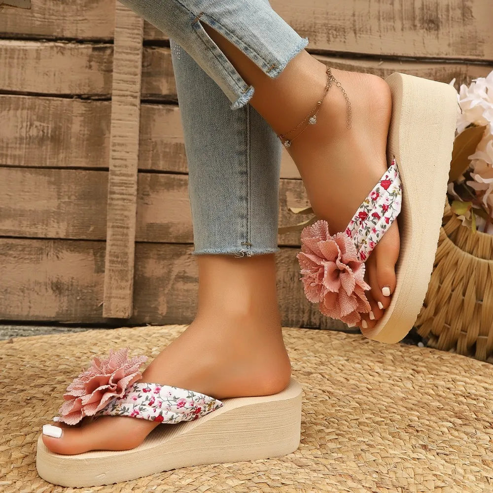 Fashion Floral Flat Flip Flops Women 2026 Summer Non Slip Lightweight