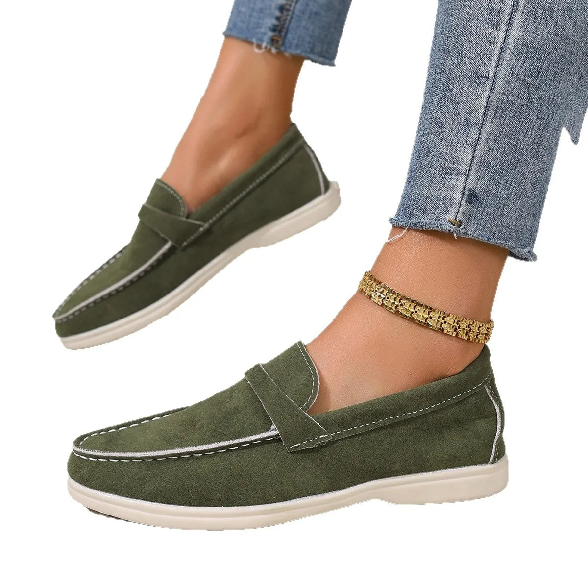 Women's Platform Driving Shoes Round Head Sheep White Green Black