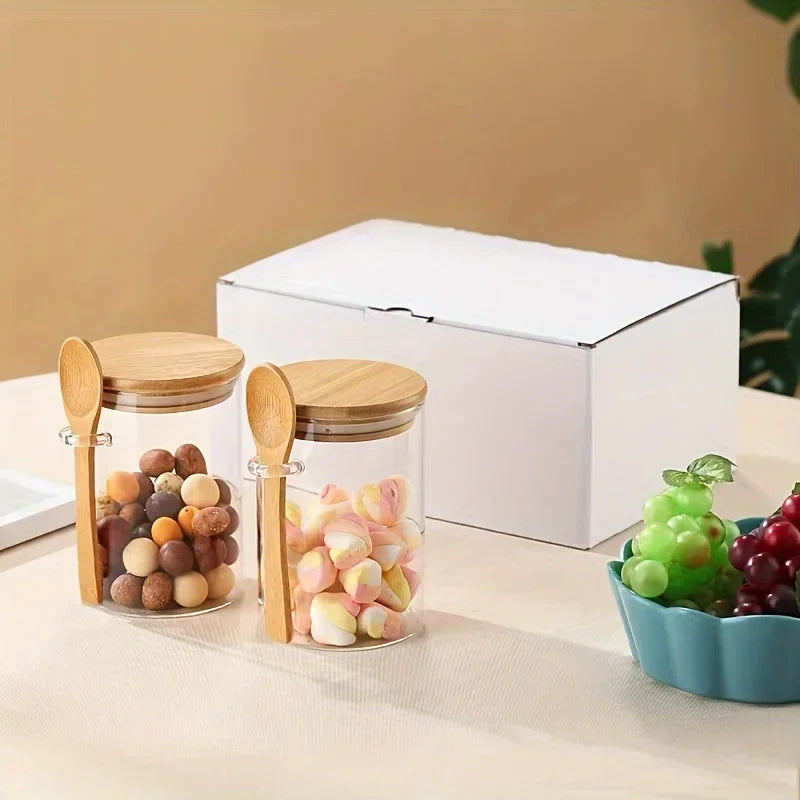 280ml Airtight Glass Jar with Bamboo Lid & Spoon – 10oz Food Storage Glass Storage Jar Zpaxo