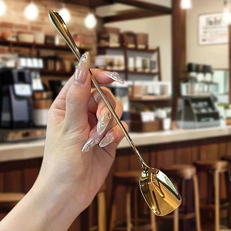 Gadgets Stainless Steel Round Spoon Net Red Golden Dinner Long Handle Zpaxo