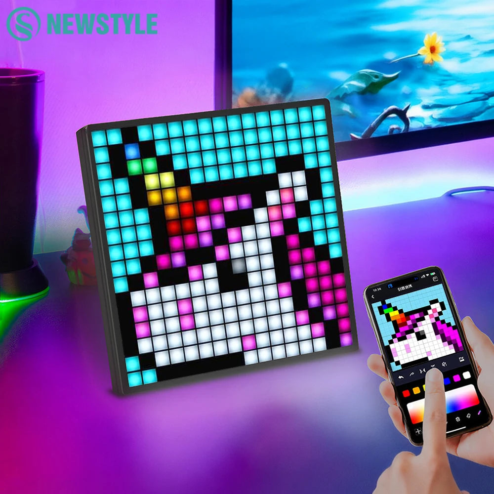 LED Pixel Display Panel Night Light Bluetooth APP Control Photo Frame Animation Display Beside Decoration Light For Room Decor Zpaxo