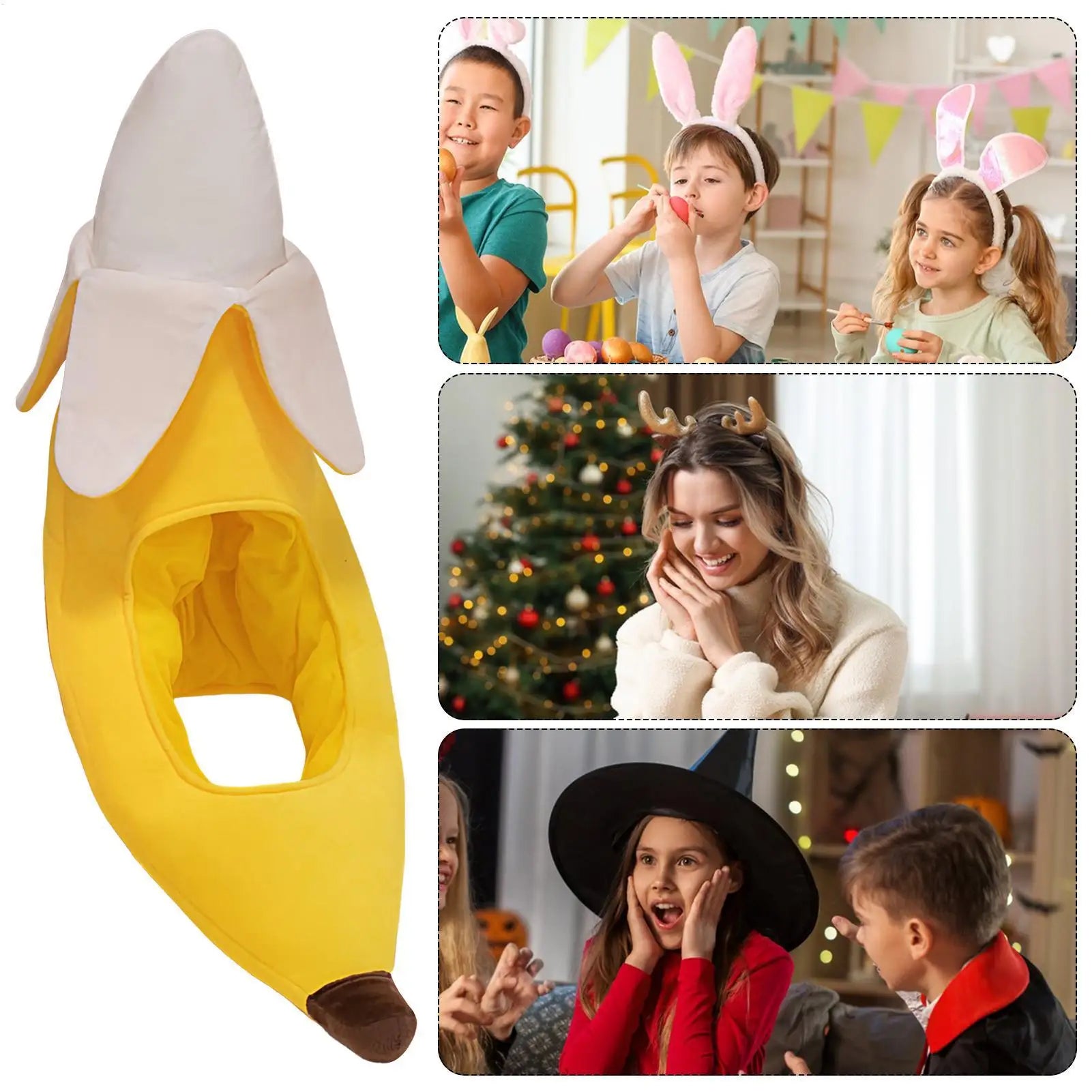 Banana Hat Costume Cute Plush Funny Novelty Yellow Tropical Cosplay