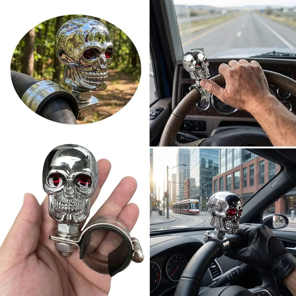 Metal Bearing Steering Wheel Booster Skull Head Design Universal Fit Zpaxo