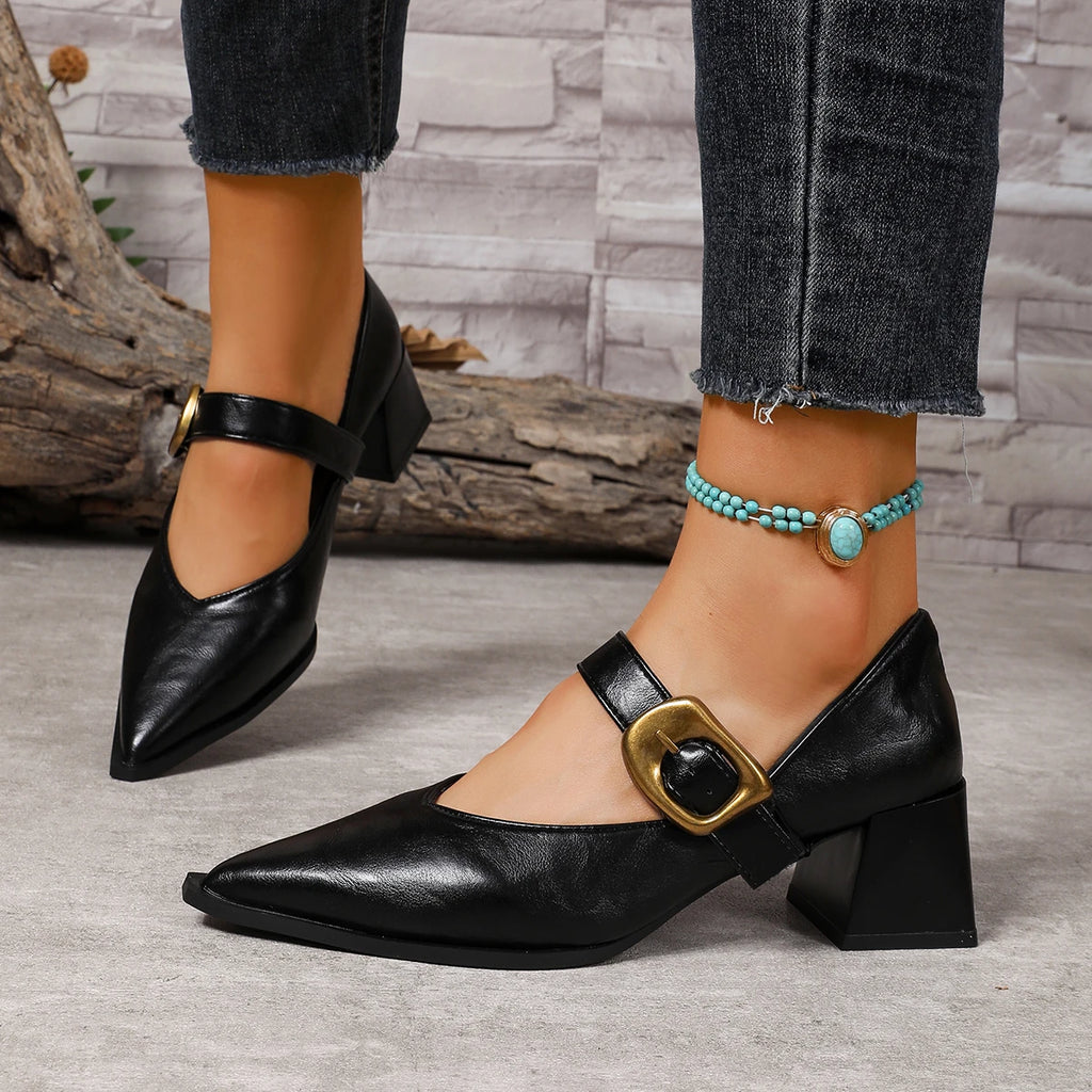 2025 New Women Pumps Comfort Spring Dress Heel Women Designer Pointed Toe Single Shoes High Heeled Mary Jane Shoes Women Zpaxo
