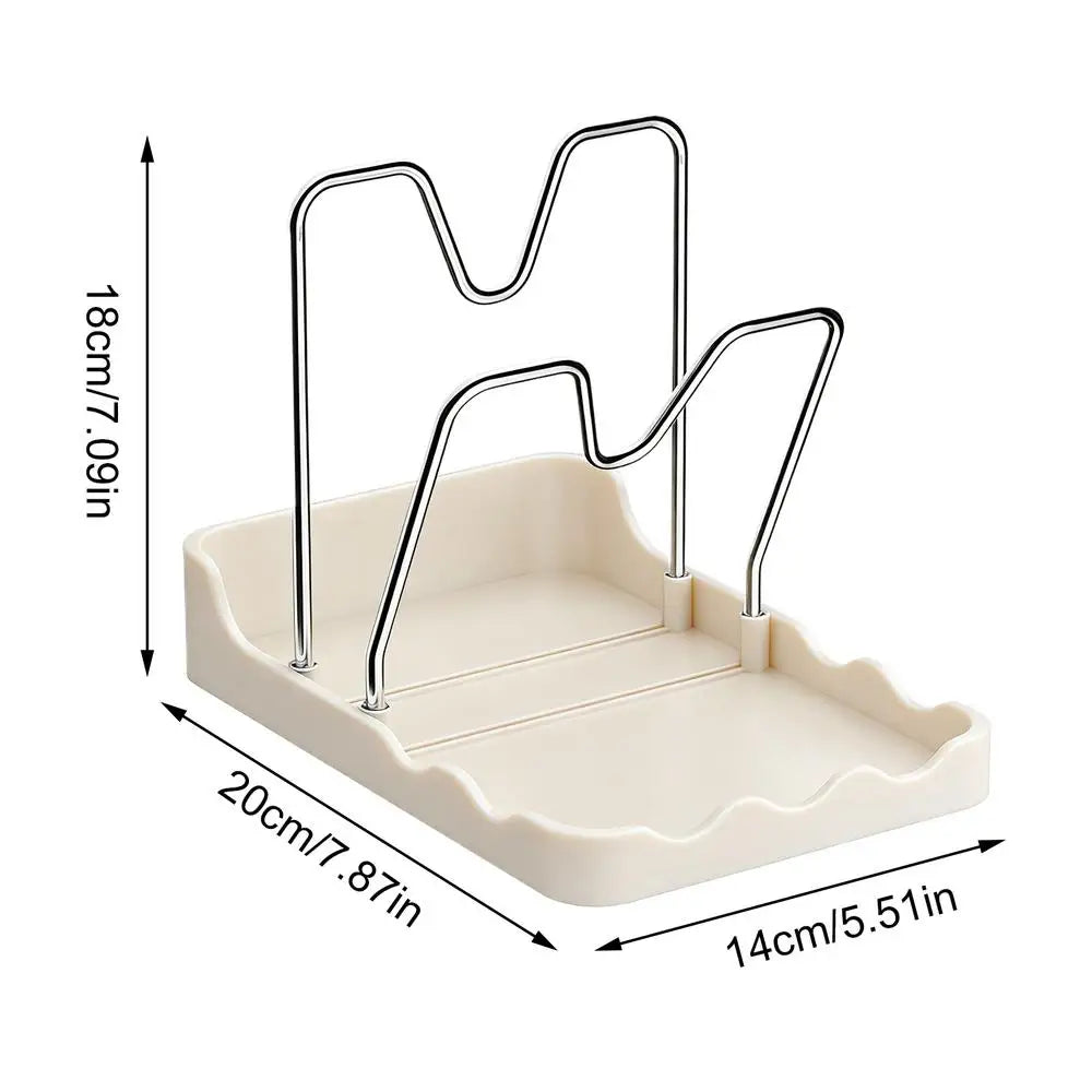 Double Layer Pan Lid Organizer Rack with Drip Tray Pot Lid Organizer Zpaxo White