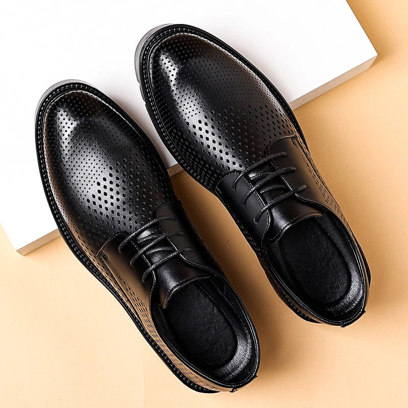 Mens Black Leather Perforated Pointed Toe Lace Up Formal Business Zpaxo
