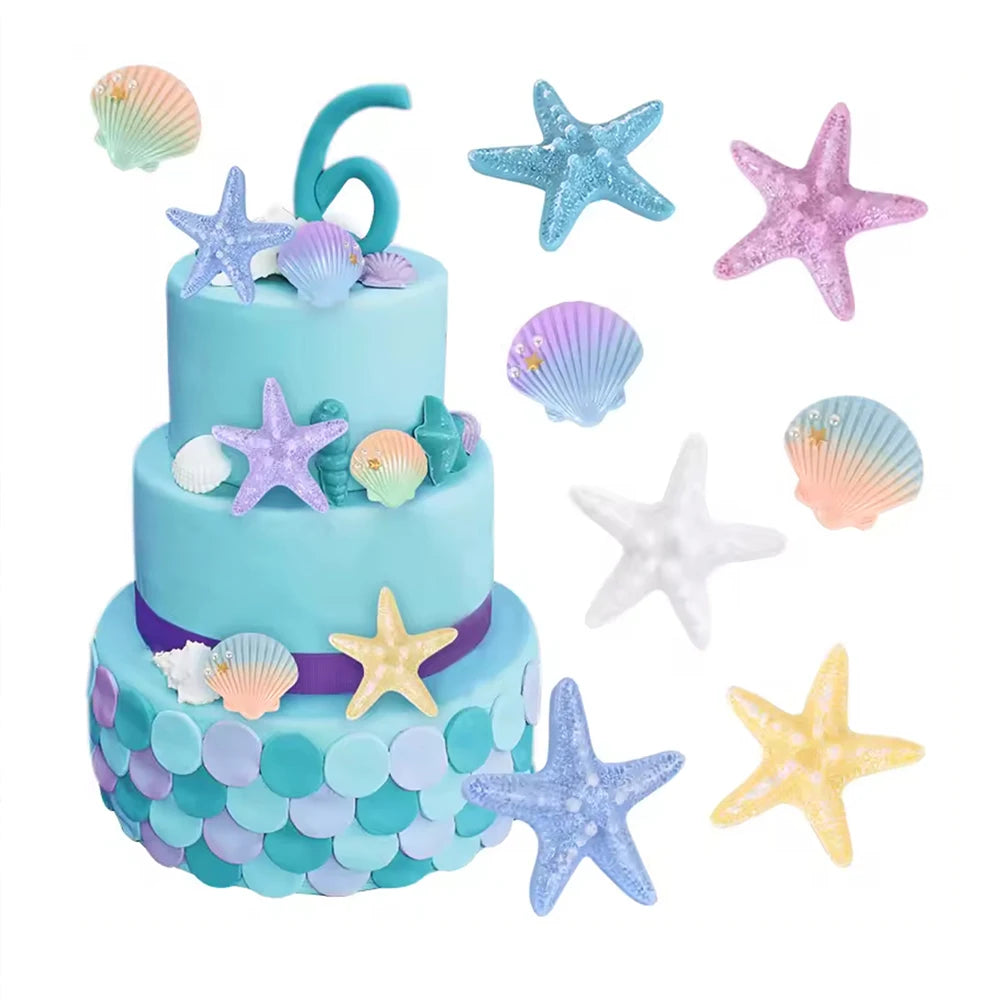 Shell Starfish Cake Decoration Resin Ocean Themed Cake Topper for Birthday Party Baby Shower Wedding Cake Decor Zpaxo