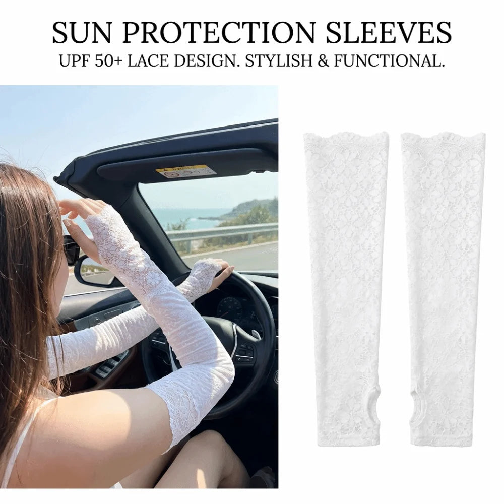 Fashion Ice Silk Sun Protection Sleeves Lace Long Fingerless Sunscreen Sleeves Elastic UV Protection Arm Sleeve Summer Outdoor Zpaxo