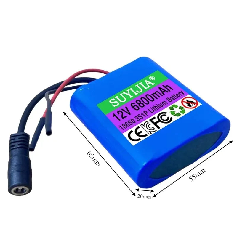 Upgraded 3S1P 12V 6800mAh Battery Pack with protective plate12V 6.8Ah 18650 Lithium ion DC 12.6V Rechargeable Battery+Charger Zpaxo