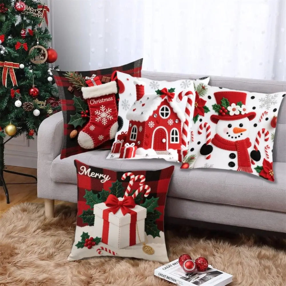 Christmas Cushion Cover – Snowflake & Santa 45×45cm Pillowcase Decorative Cushion Cover Zpaxo