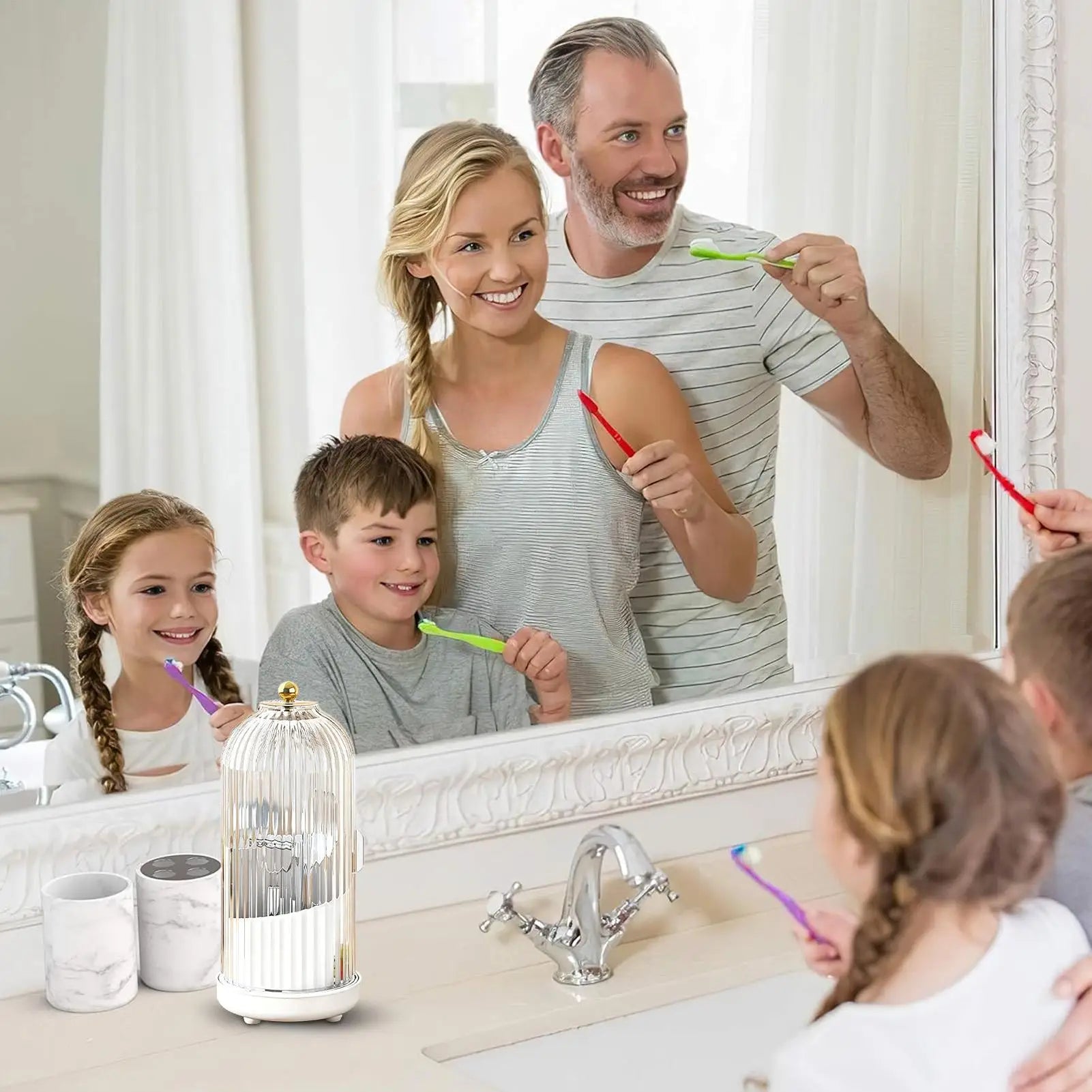 Toothbrush Holder Lid 3-Slot Rotating Waterproof Stand Bathroom