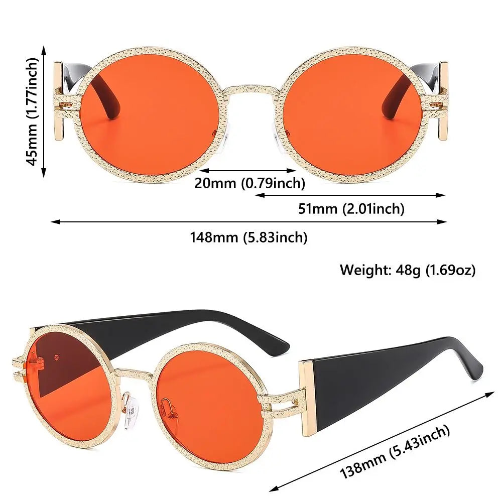 Fashion Round Punk Sunglasses Oval Retro Wide Temples Sun Glasses UV Protection Hip Hop Shades for Women & Men Zpaxo
