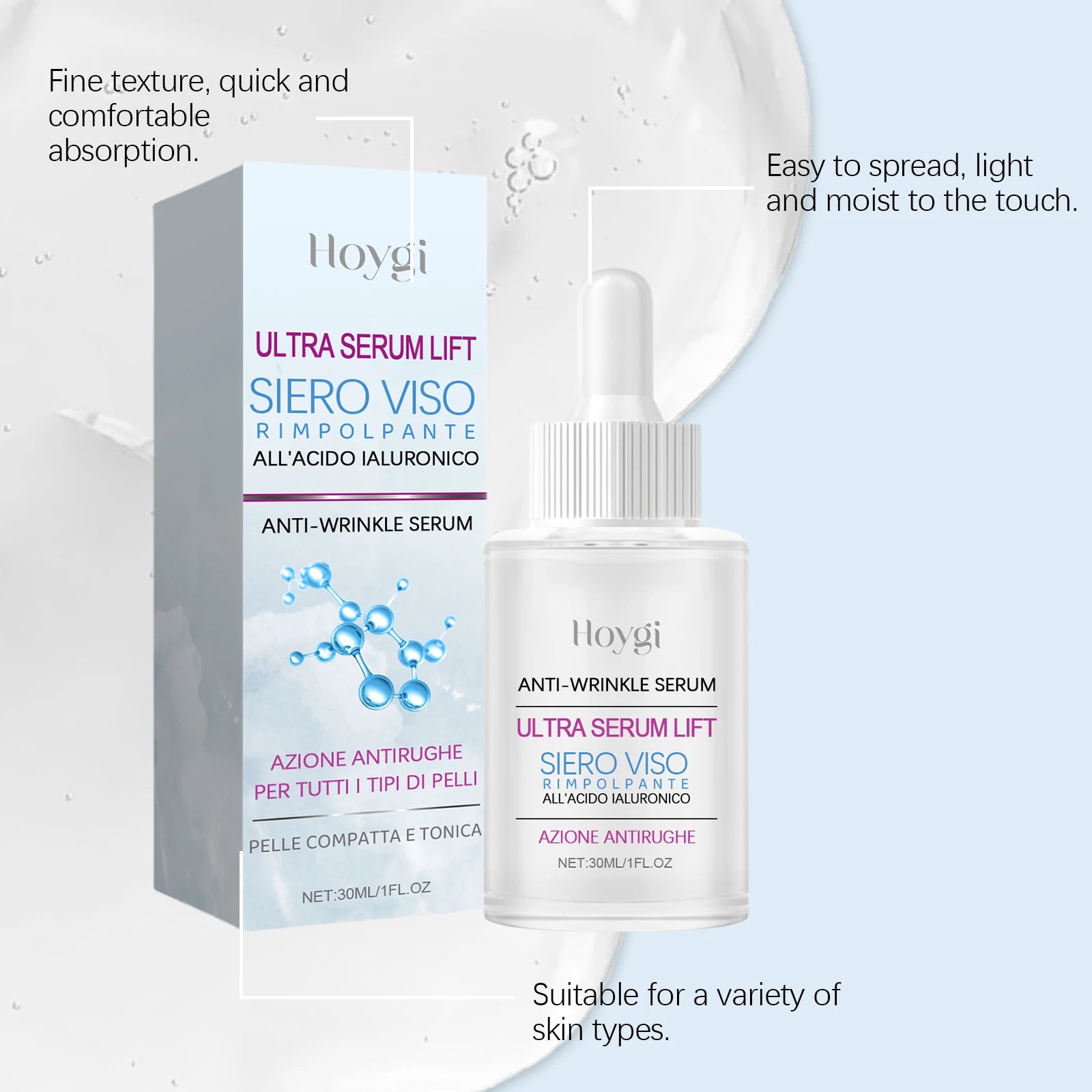 Hoygi 30ml Hyaluronic Plumping Serum Intense Hydration and Skin Firming Glycerin Moisture Lock Fragrance Free For All Skin Types Zpaxo