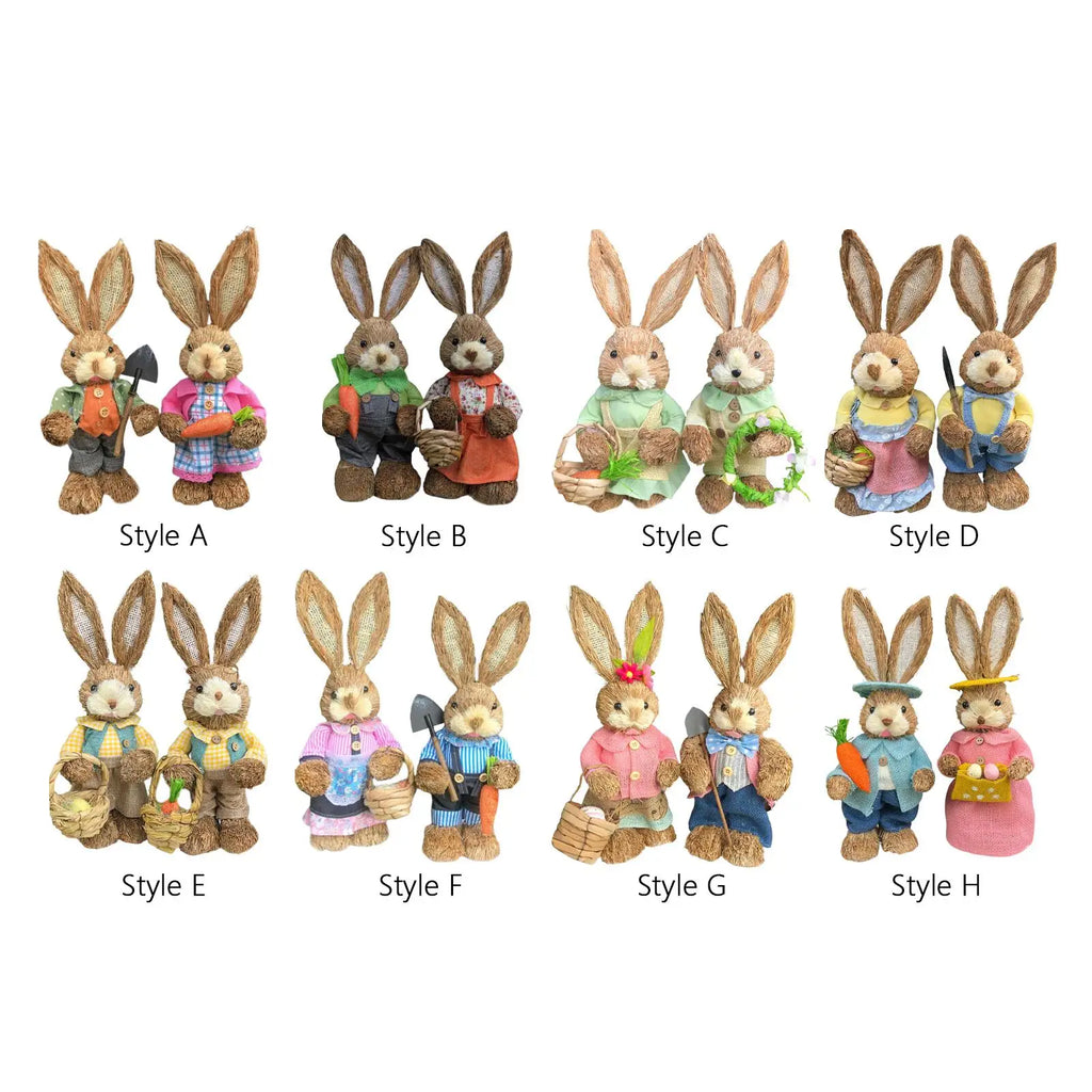 Cartoon 2Pcs Straw Easter Bunny Handmade 35cm Ornaments for Desktop, Windows, Shelves, Bedrooms Lovely Appearance Lifelike Zpaxo
