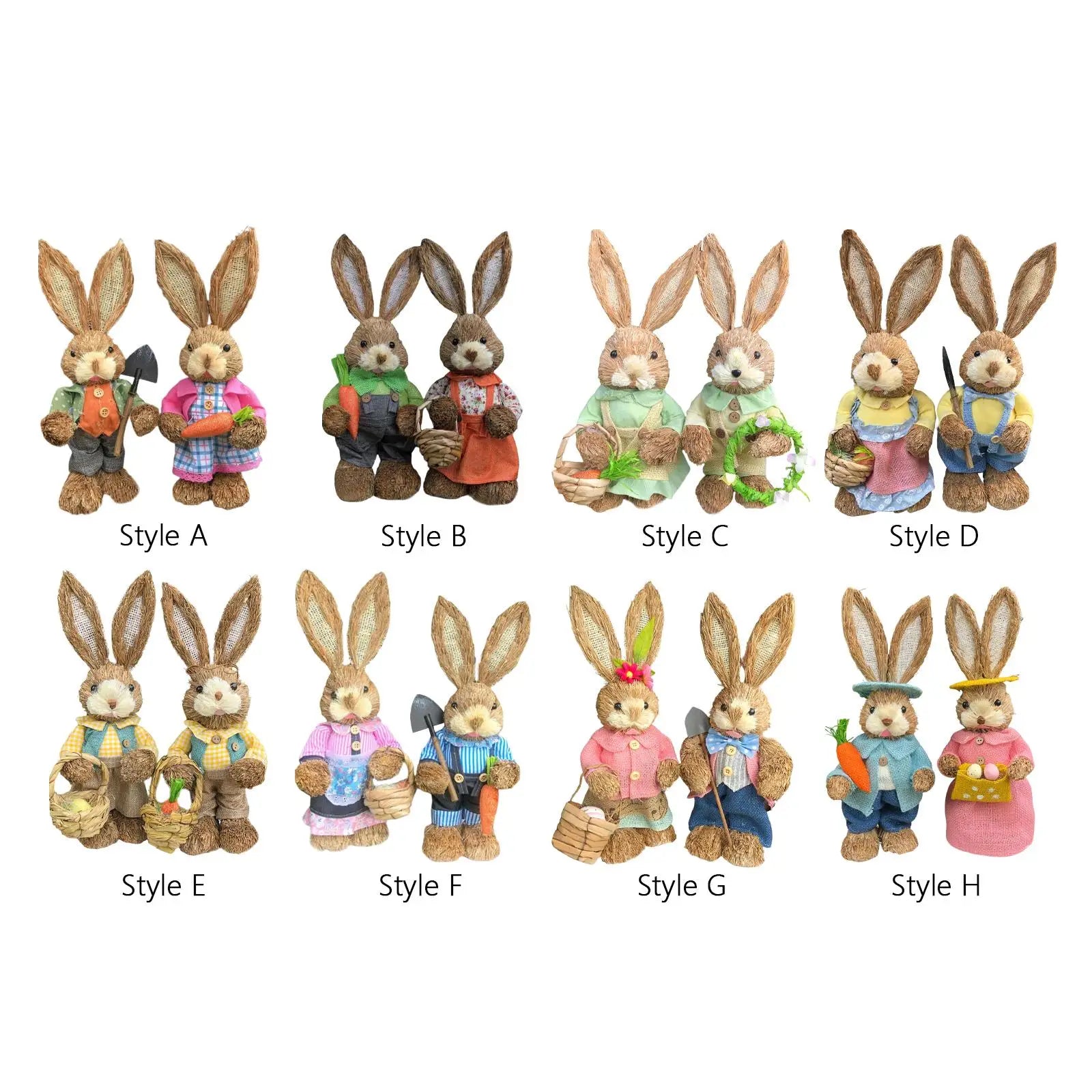 Cartoon 2Pcs Straw Easter Bunny Handmade 35cm Ornaments for Desktop, Windows, Shelves, Bedrooms Lovely Appearance Lifelike Zpaxo