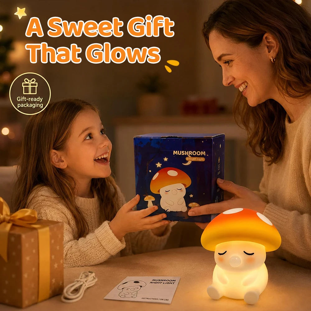 Mushroom Night Light Squishy Silicone Lamp For Kids Tap Control RGB Bedside Nursery Sleeping Nightlight For Room Decor Zpaxo