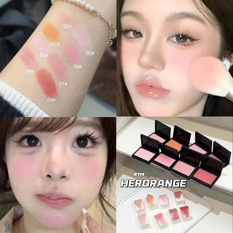 Monochrome Matte Blusher Palette Silky Touch Cheek Nude Peach Natural Makeup Lasting Low Saturation Powder Blusher Facial Rouge Zpaxo