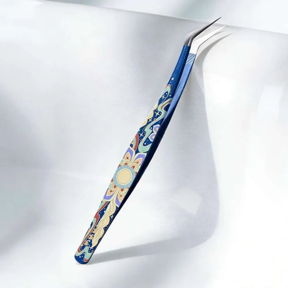 Metal Curved Stickers Tweezers Precision Anti-static Lashes Extension Zpaxo Blue