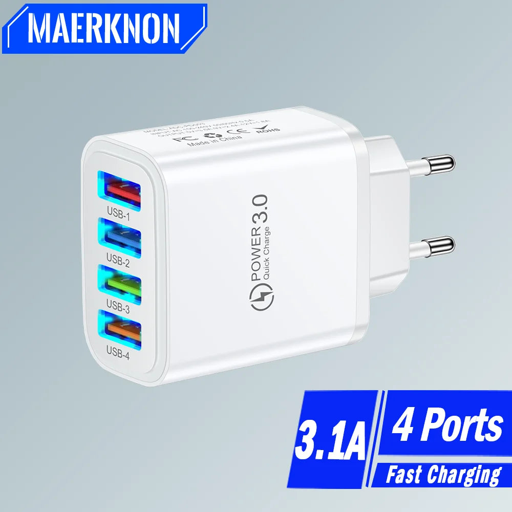 40W 4-Port USB Wall Charger QC 3.0 Fast Charging Adapter USB Wall Charger Zpaxo