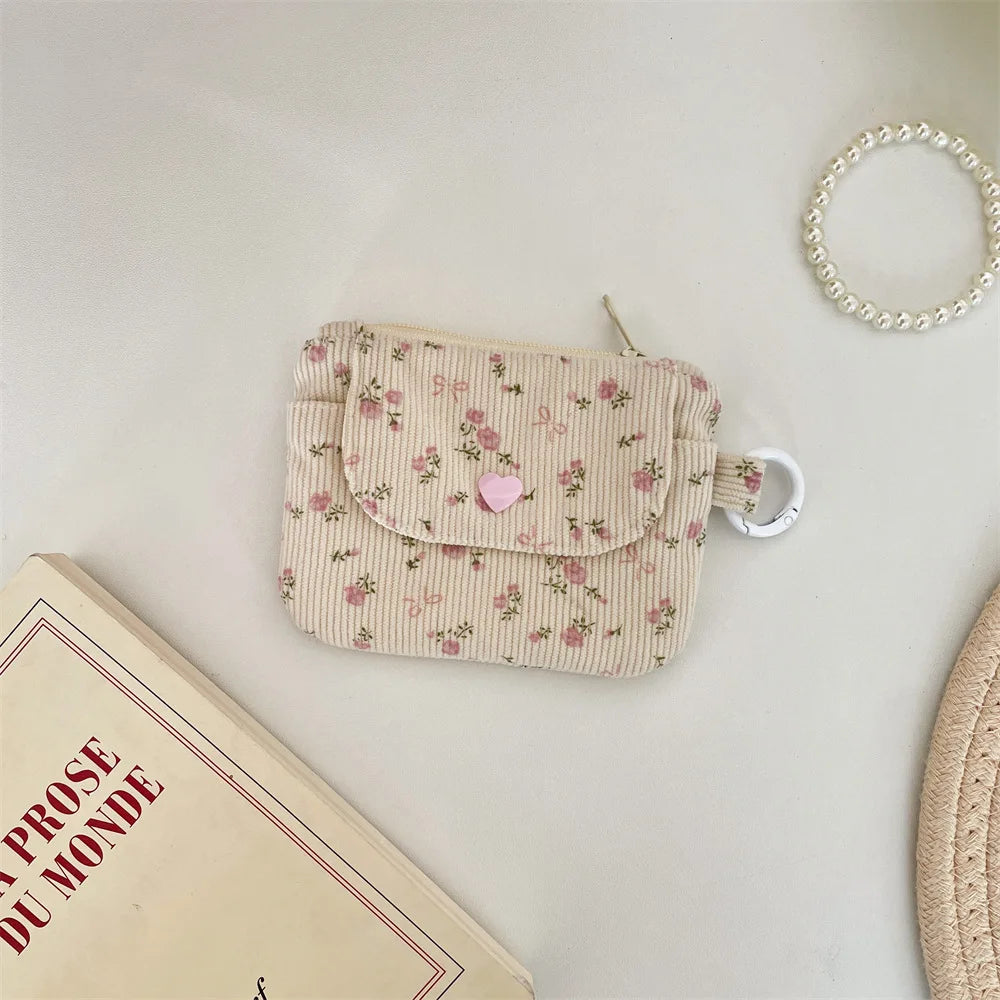 Corduroy Coin Purse Women's Wallet Zipper Card Holder Bank ID Bag Zpaxo Fluffy powder