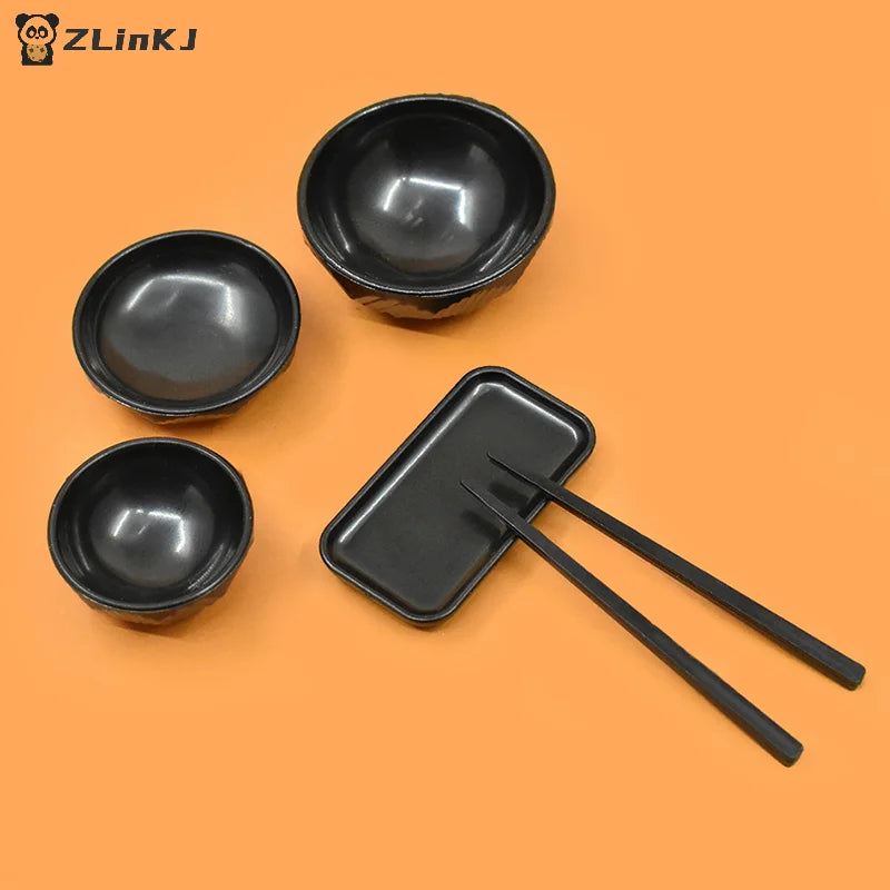 ▶1Set 1:6 Dollhouse Miniature Dinner Plate Bowl Chopsticks Tray Tableware Kitchen Model Decor Toy Doll House Accessories Zpaxo
