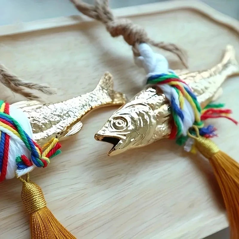 1Pc Golden Cod Fish Pendant Gadus Korean Style Halcogrammus Hanging Ornament Door Hanging Peace Luck Wealth Fish Wall Decoration Zpaxo