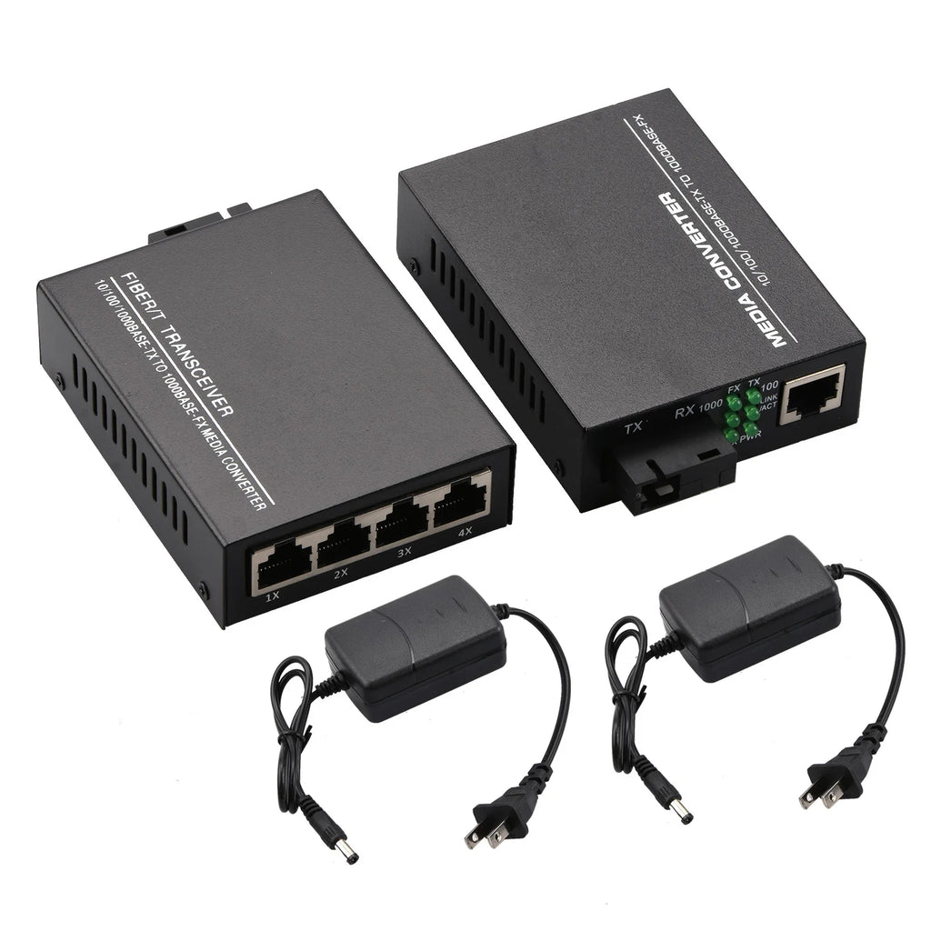 10 100 1000Mbps 1Port 4Ports Ethernet Fiber Optic Media Converter