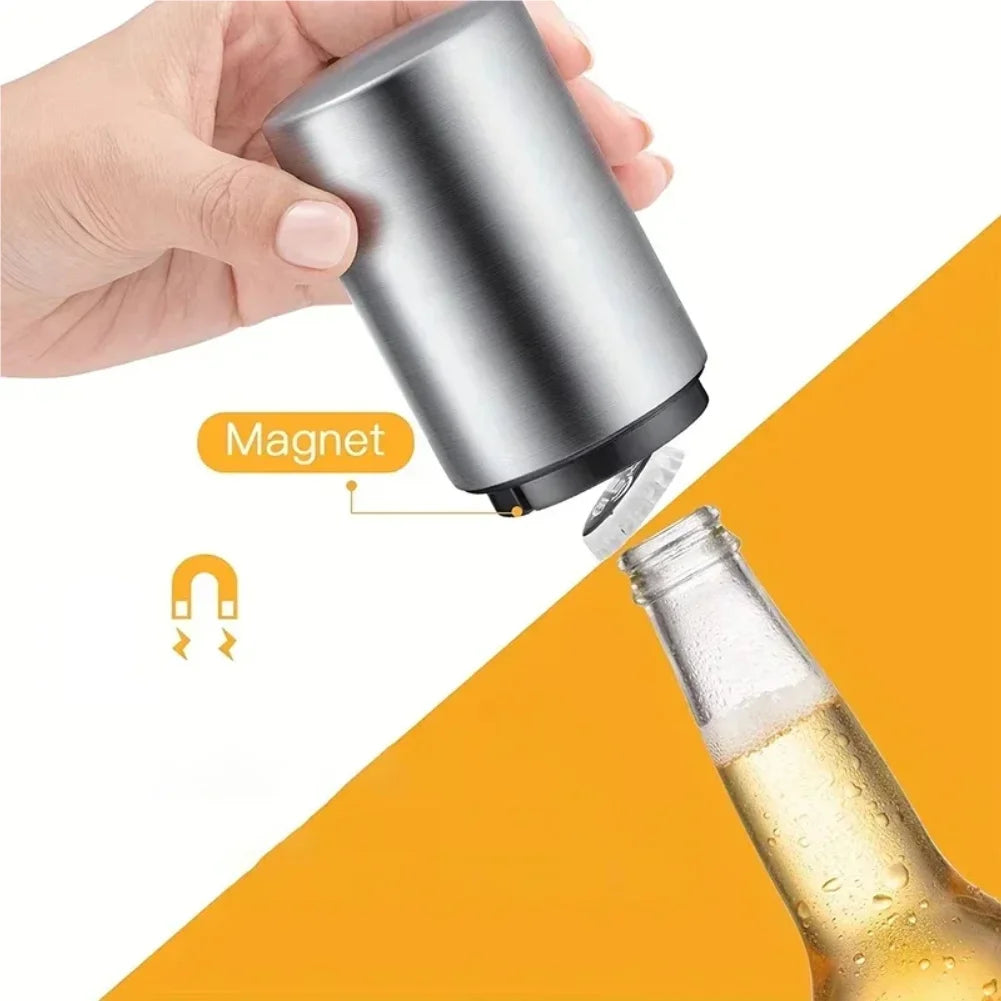 Magnetic Automatic Beer Bottle Can Opener Magnet Stainless Steel Push Down Opener Cool Kitchen Gadgets Accessories Zpaxo