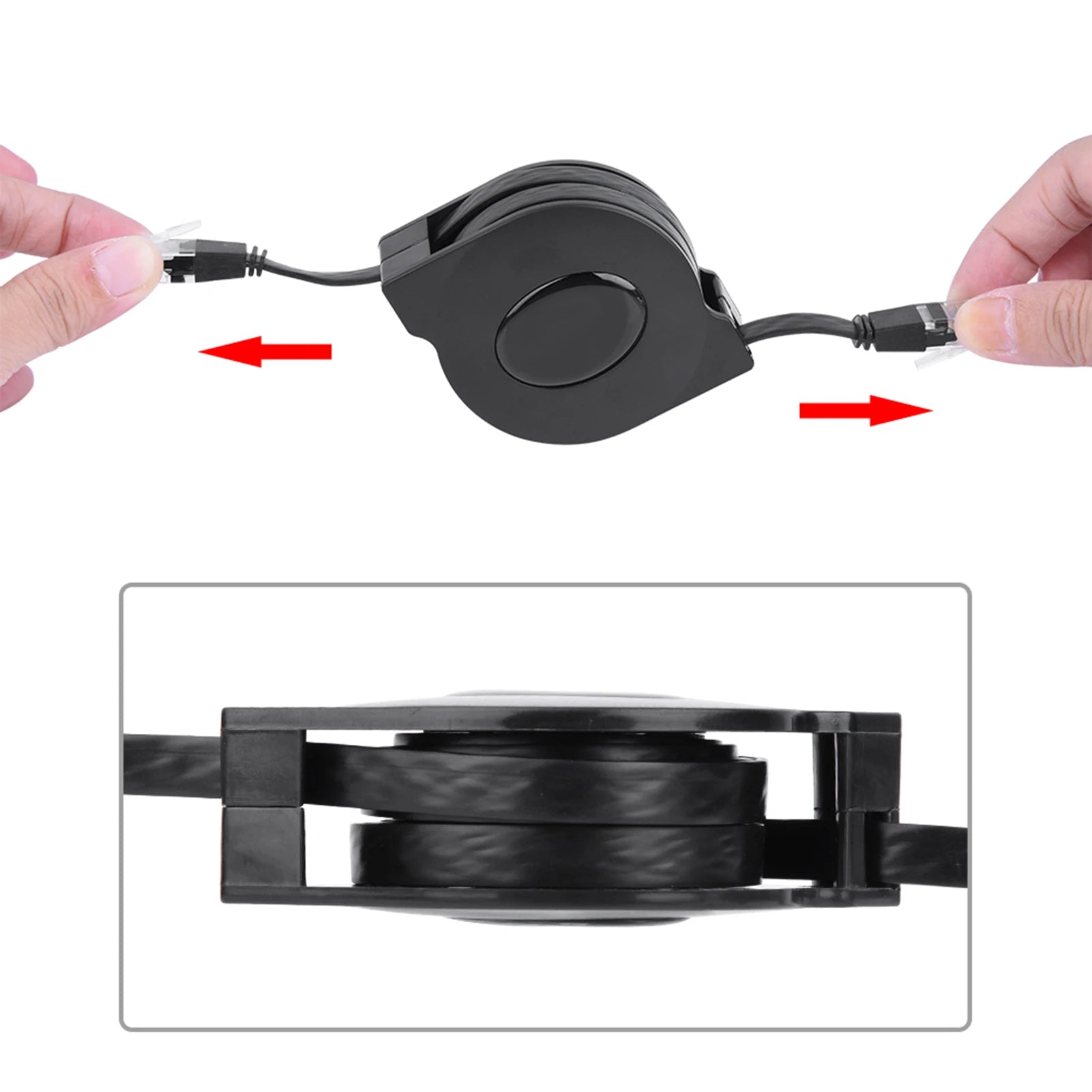 CAT6 RJ45 Network Cable 1m 2m Adjustable Retractable Lan Cord Black