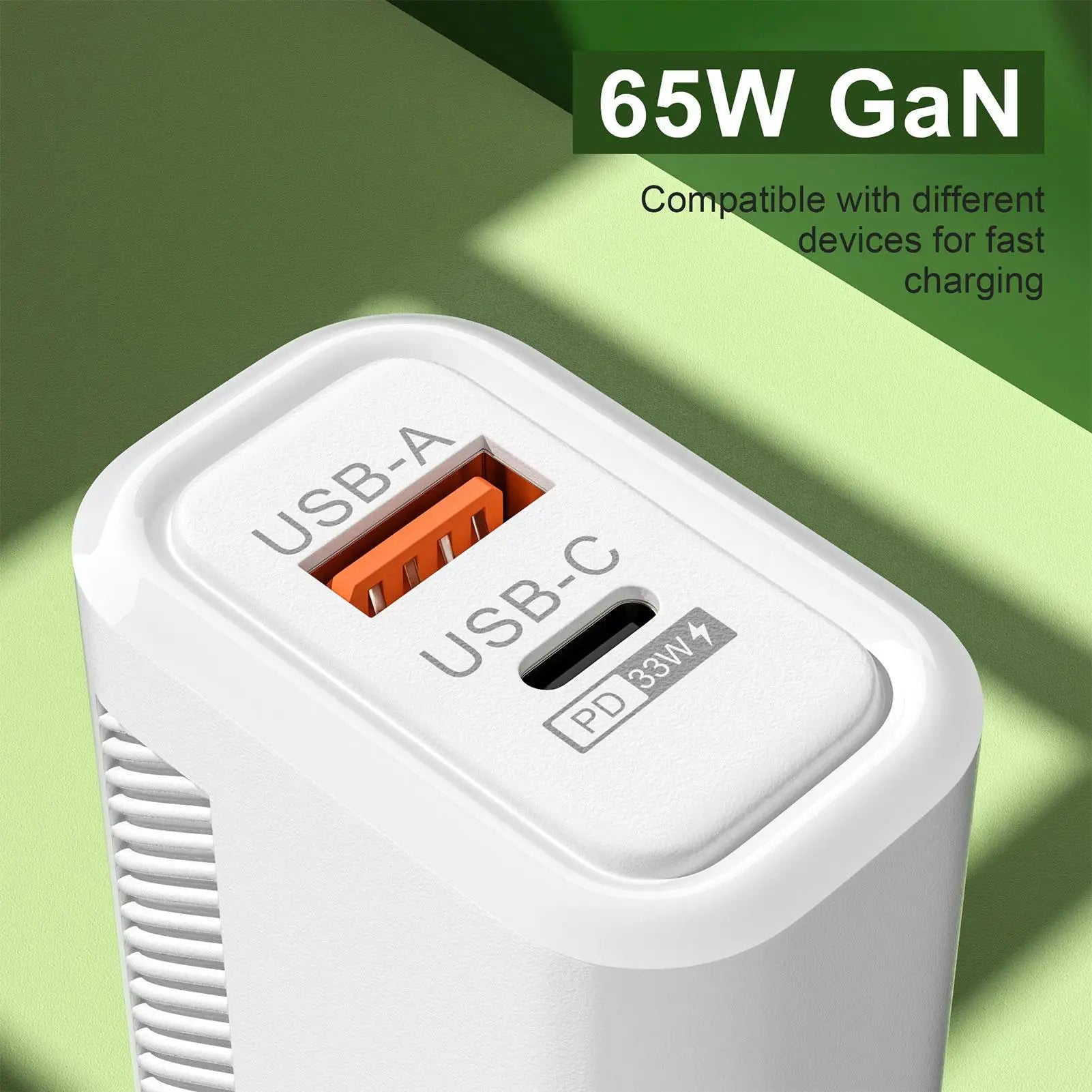65w 2 Port Fast Charger Adapter Wall Plug International Travel