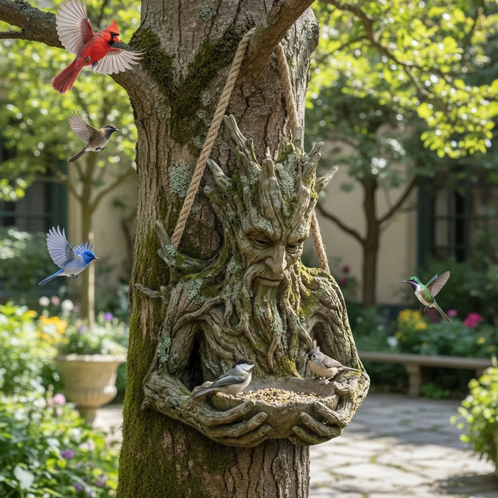 Bird Feeding Sculpture Hidden Hang Hole Ancient Tree Feeder