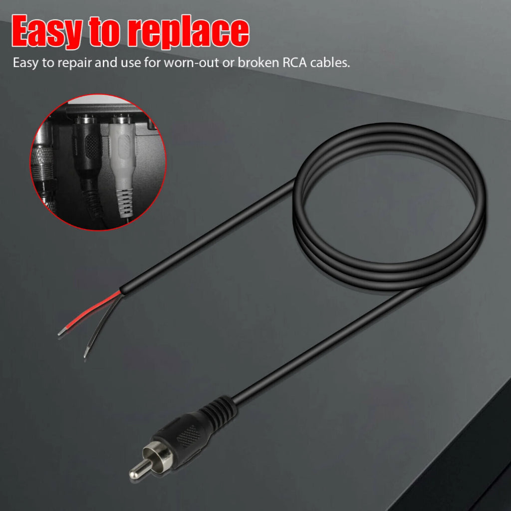 1m RCA Male Plug Bare Wire Open End Pigtail Audio Speaker Subwoofer