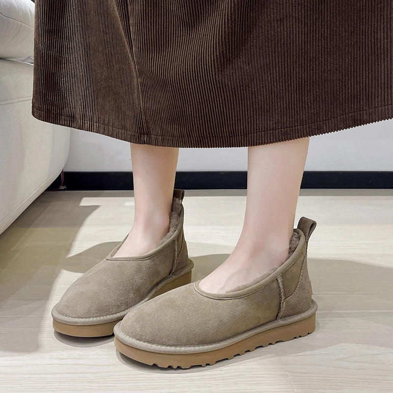 Flats Women Snow Boots Suede Winter Warm Fashion Shoes Short Plush