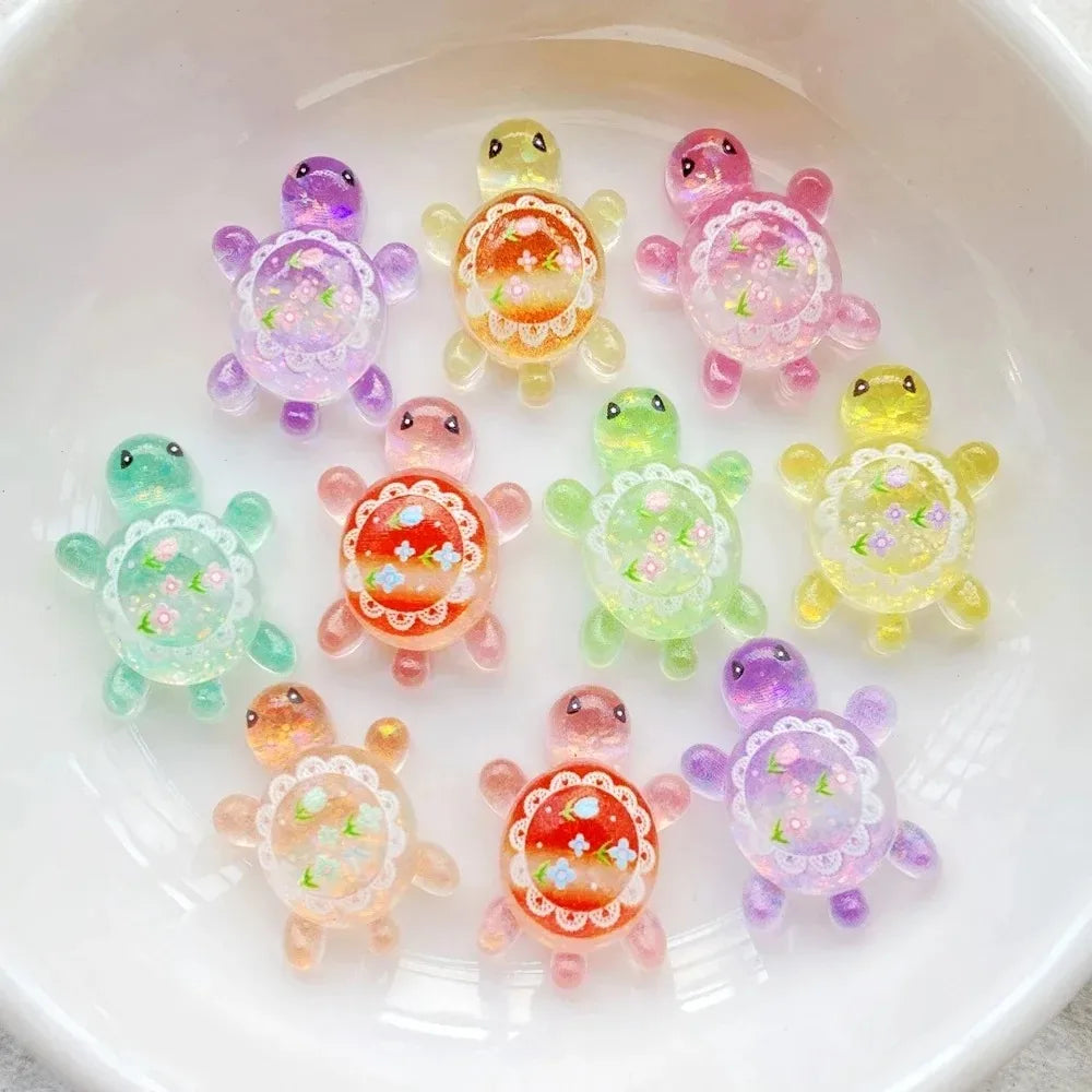 10pcs Cute Cartoon Colorful Turtle Flat back Resin Scrapbook Figurines DIY Home Decor Crafts Zpaxo