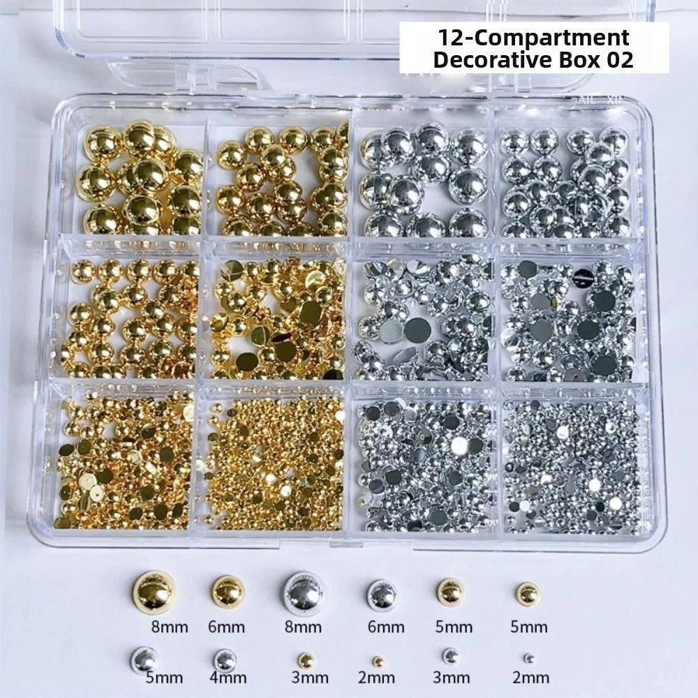 3D Mixed Resin Nail Charms Round Pearls Beads Butterfly Rivet Steel Zpaxo
