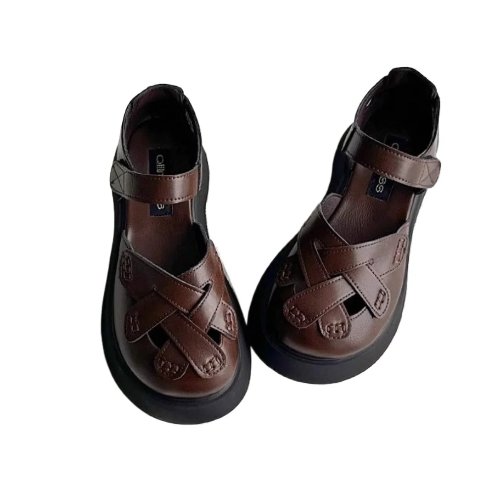 2025 Summer New Retro Style Mary Jane Enclosed Toe Sandals for Women Artistic & Versatile Weaving Style Thick Soled Roman Shoes Zpaxo