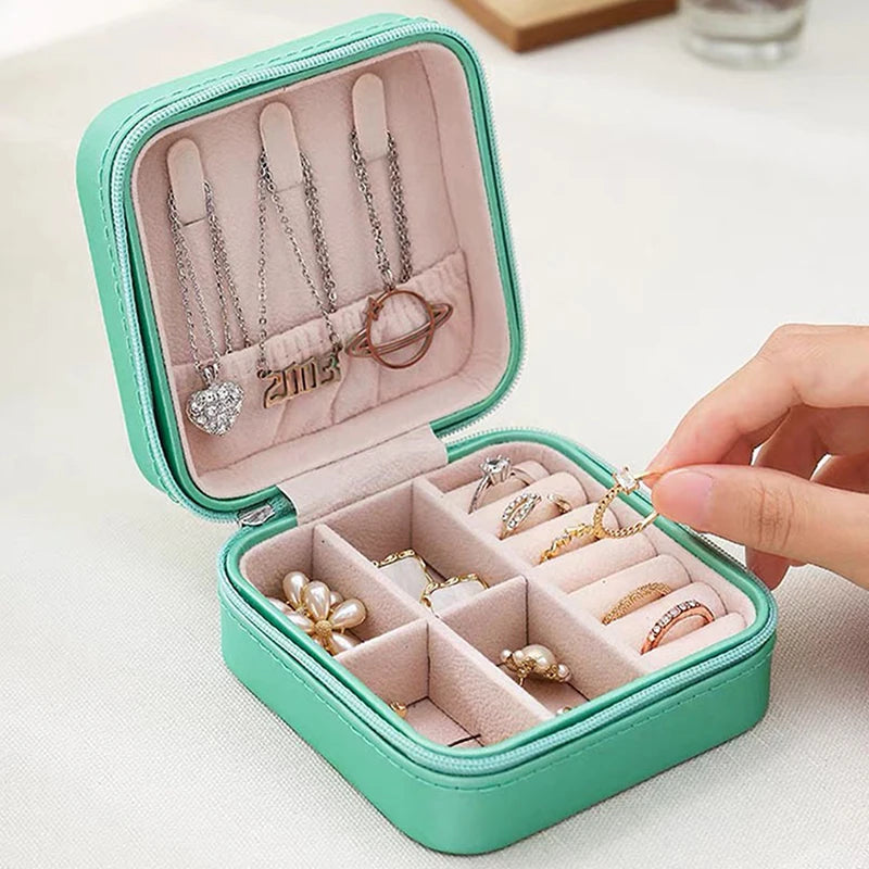 Mini Jewelry Organizer Display Travel Jewelry Zipper Case Boxes Earrings Necklace Ring Portable Jewelry Box Flip Top Storage Zpaxo