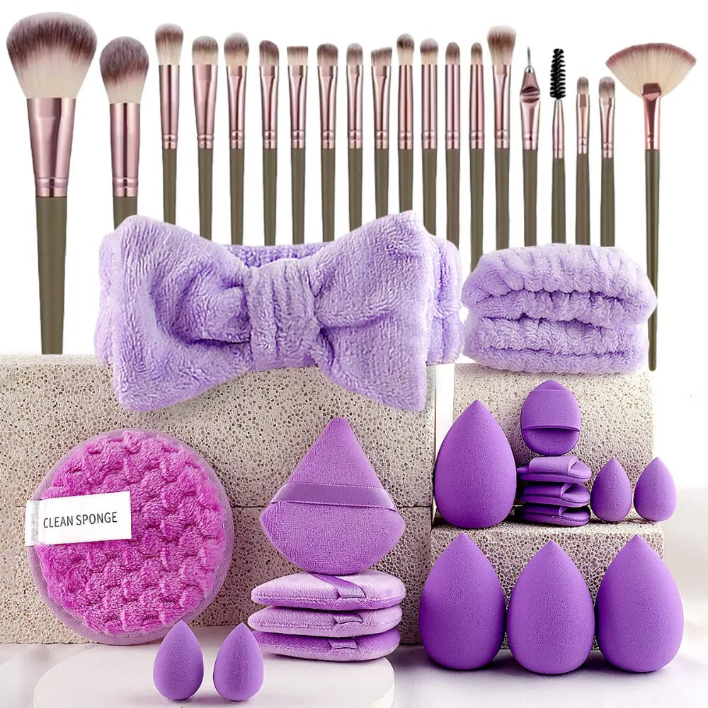 Soft 20 Makeup Tools Professional Comfortable Brush Headband Zpaxo Purple-40pcs