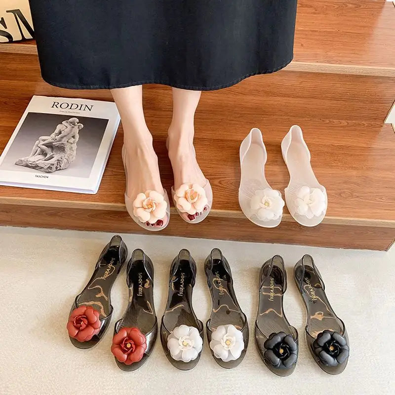2023 summer new Baotou flat sandals women's summer pointed buckle plastic shoes one line beach shoes Korean version Zpaxo