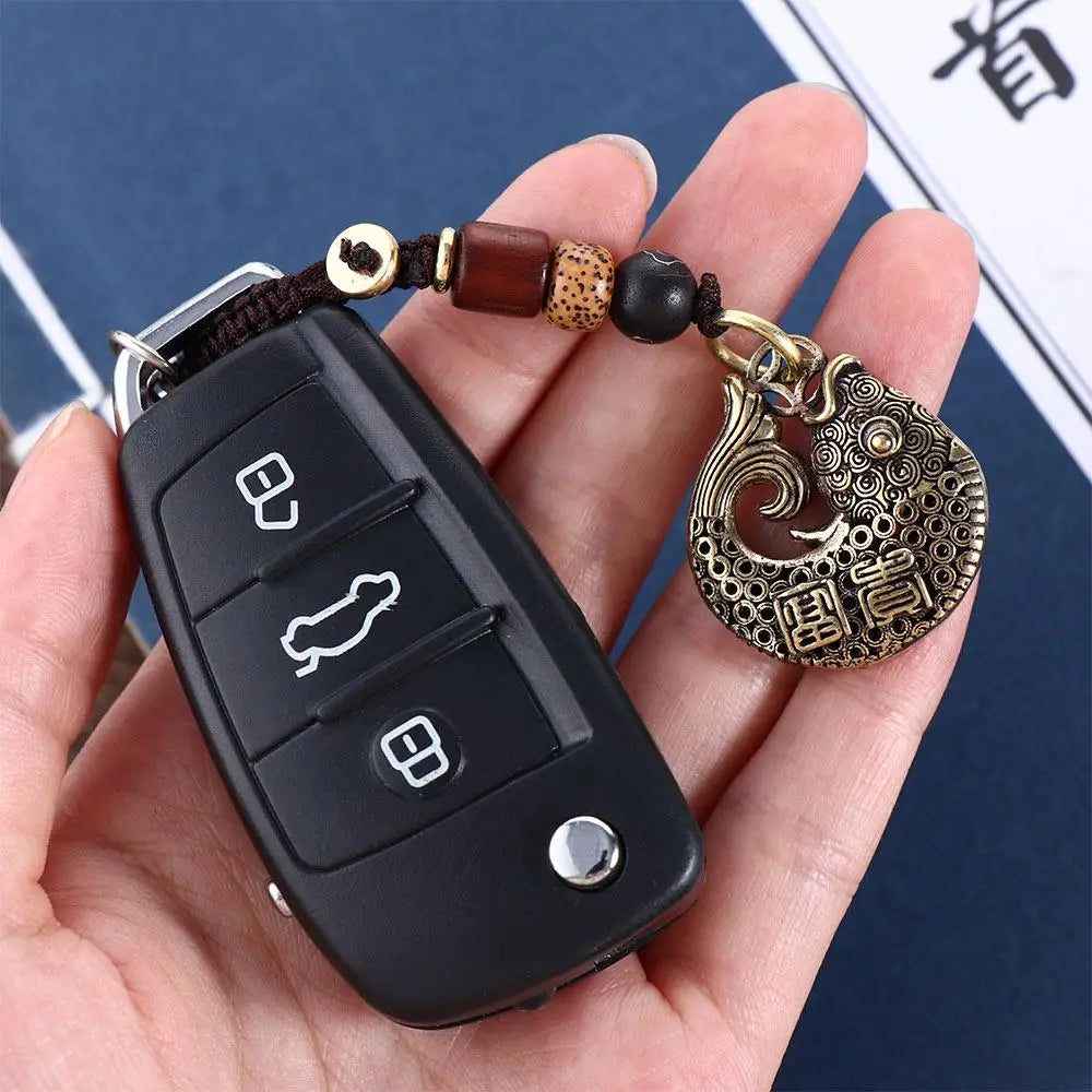 Lanyard Pendants Lucky Rope for Safely Wealth Brass Keychain Tibetan Buddhism Car Key Chain Lucky Fish Keyfob Brass Key Rings Zpaxo