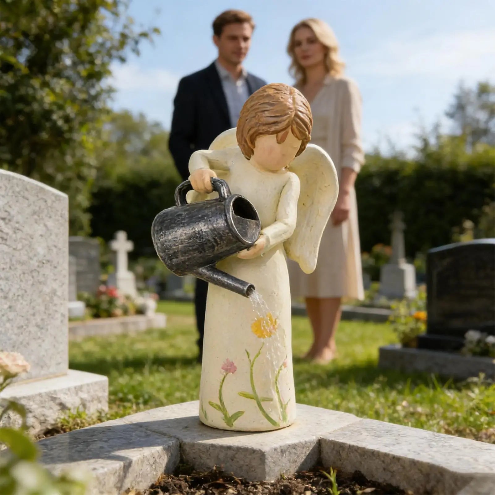 Angel Figurines Resin Decor Sculpted Hand-painted Figurine Garden