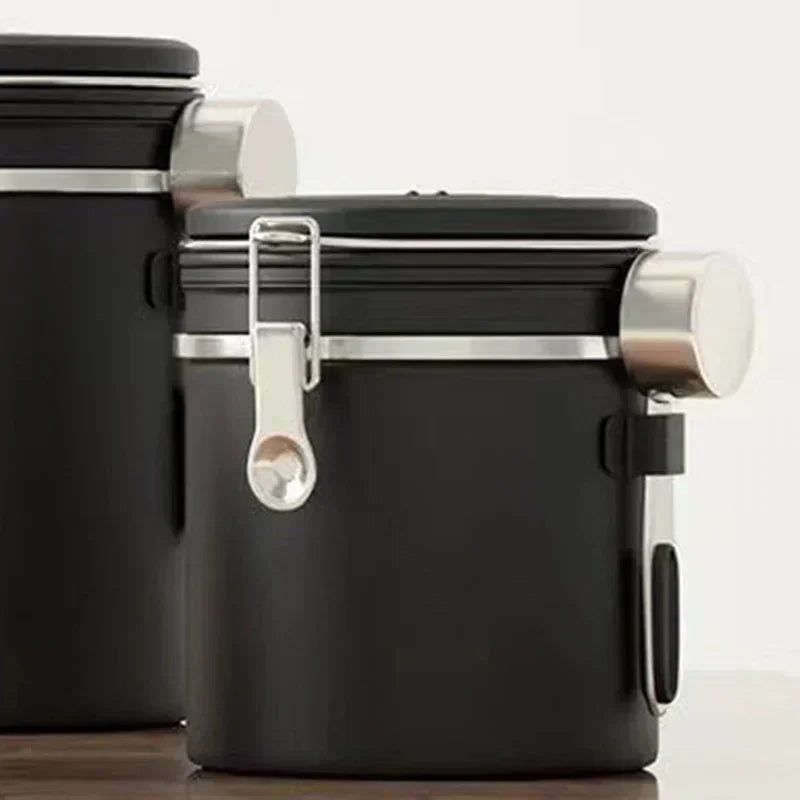 Stainless Steel Airtight Coffee Canister 1.2/1.5/1.8L | Date Tracker Coffee Storage Canister Zpaxo Black-1500ML
