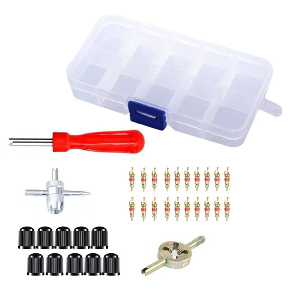 33Pcs Multi Function Tire Valve Stem Installer Tool Set Rust-proof Sturdy Valve Stem Core Remover Tool Universal Metal Zpaxo Red