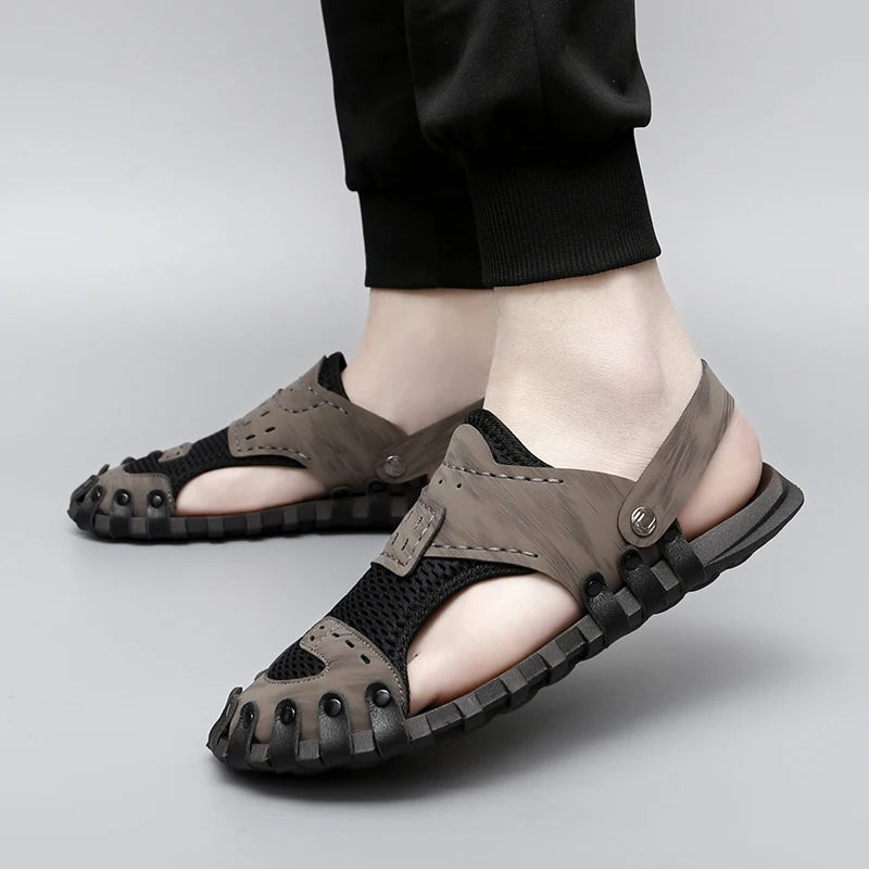 Summer Men Sandals Leather Mens Casual Shoes Outdoor Beach Roman Zpaxo