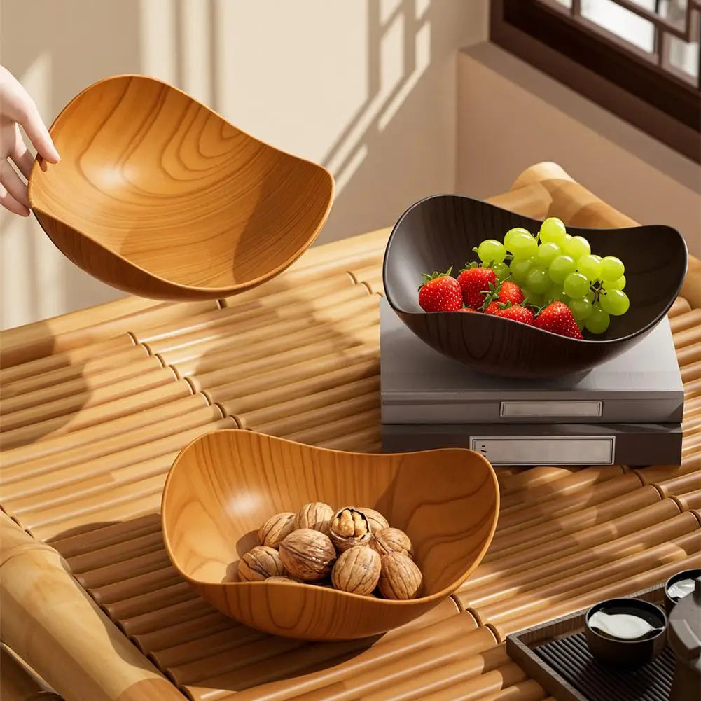 Wood Grain Plastic Serving Bowl – Fruit Salad Candy Party Dish Serving Bowl Zpaxo