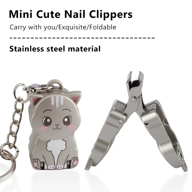 1pcs Exquisite Cat Nail Clippers Keychain Cute Foldable Nail Cutter Portable Stainless Steel Nail Clippers Manicure Trimmer Zpaxo