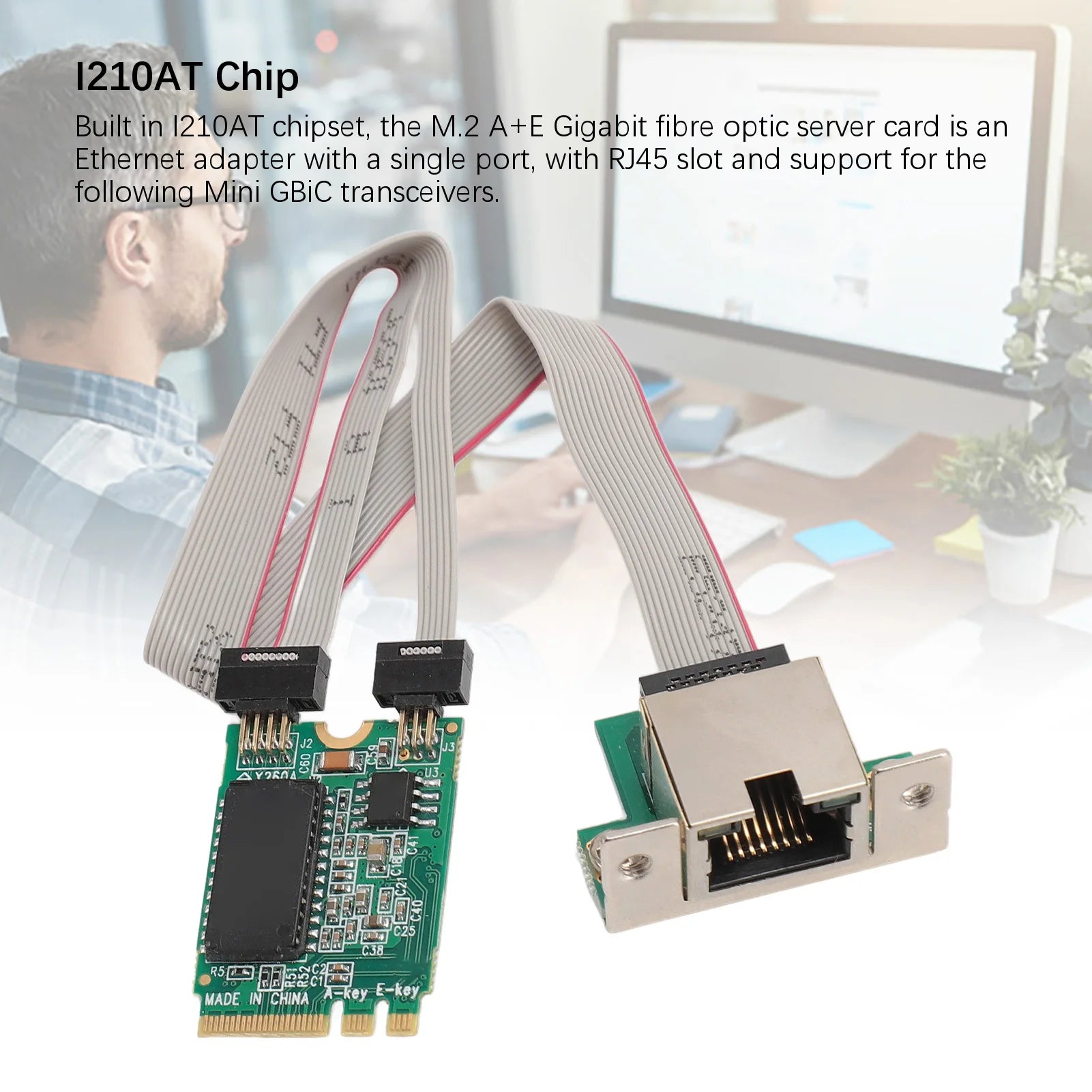 M.2 A+E Network Card Bent Pin Gigabit Ethernet Single Port RJ45 Server Network Card with I210AT Chip Zpaxo